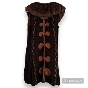 Nic + Zoe Sweater Open Ruffle Front Vest in Black Brown Melange Size Small